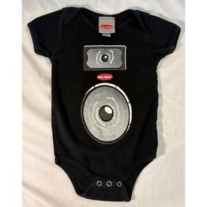 New‎ Skool Baby Speaker Graphic Bodysuit Black Short Sleeve Onesie 3-6M Music